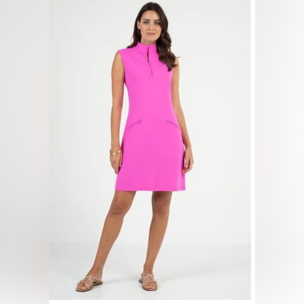 IBKUL Dress M Mock Neck UPF 50 Popover 1/4 Zip Activewear Cooling Hot Pink